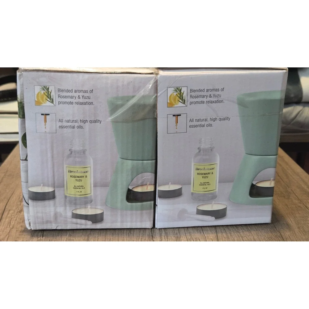 Brookstone Aromatherapy Tealight Fragrance Warmer 2-Pack Rosemary Yuzu Ceramic